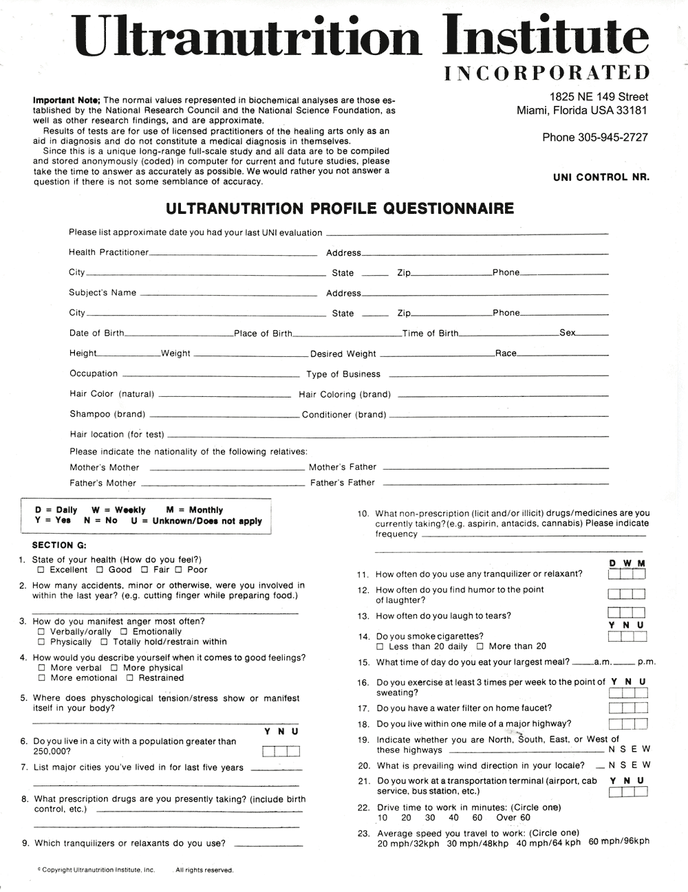 UltraNutrition Institute Profile, Page 1